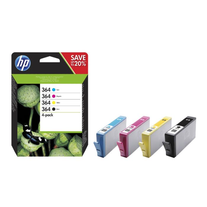 HP 364 Pack de 4 cartouches d'encre Noir, Cyan, Magenta, Jaune authentiques (N9J73AE)