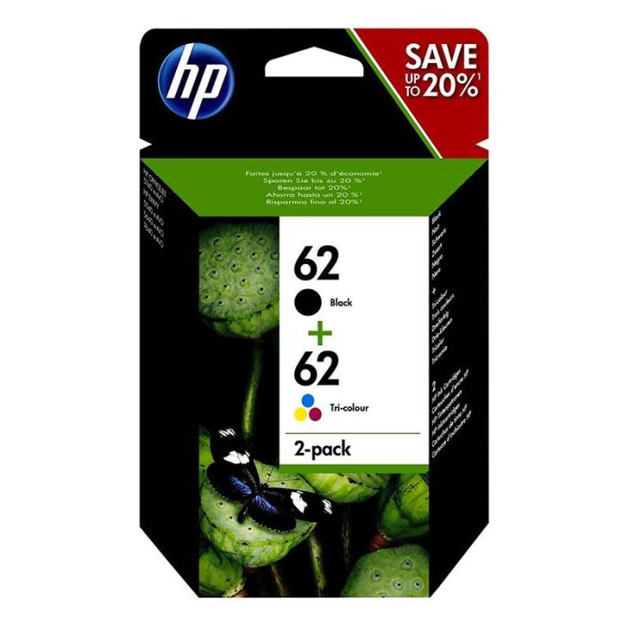 Cartouches d'encre HP 62 Pack de 2  Noire et Trois couleurs authentiques (N9J71AE)