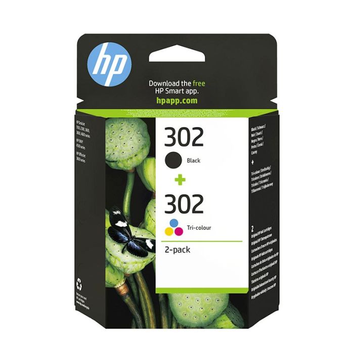HP 302 pack une cartouche d'encre Trois couleurs (Cyan, Magenta, Jaune) et une cartouche d'encre Noir authentiques (X4D37AE)