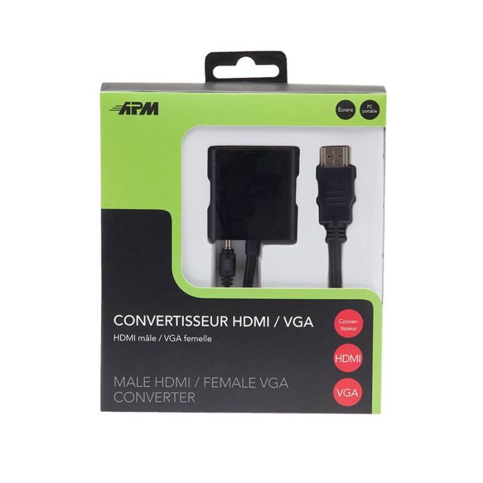 Adaptateur VGA femelle APM vers HDMI mâle noir