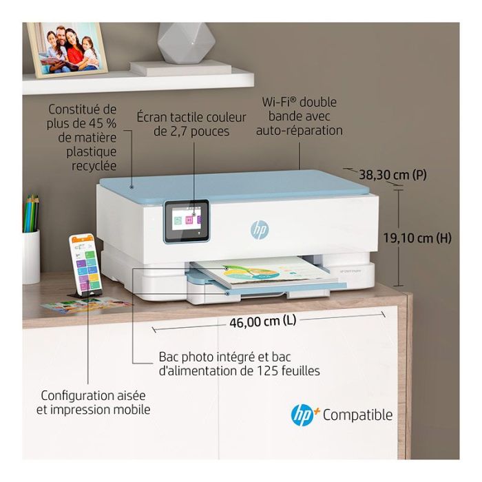 Imprimante HP Envy Inspire 7221e Jet d'encre couleur Copie Scan - 6 mois d' Instant ink inclus avec HP+ 