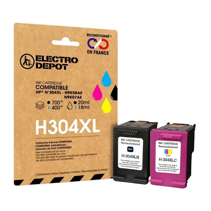 Cartouche d'encre ELECTRO DEPOT compatible HP H304 pack XL noir et couleurs