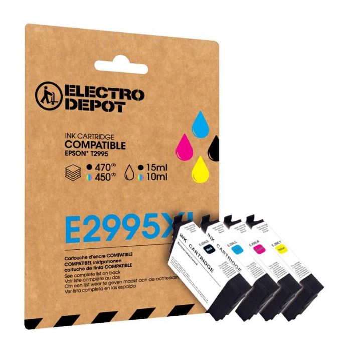 Cartouche d'encre ELECTRO DEPOT compatible Epson E2995 pack XL noir et couleurs(Fraise)