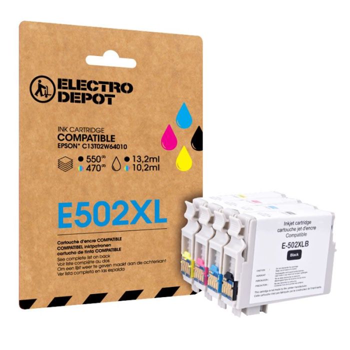 Cartouche d'encre ELECTRO DEPOT compatible Epson E502 pack XL noir et couleurs(Jumelle)