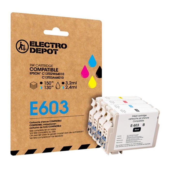 Cartouche d'encre ELECTRO DEPOT compatible Epson E603 pack noir et couleurs(Etoile de mer)