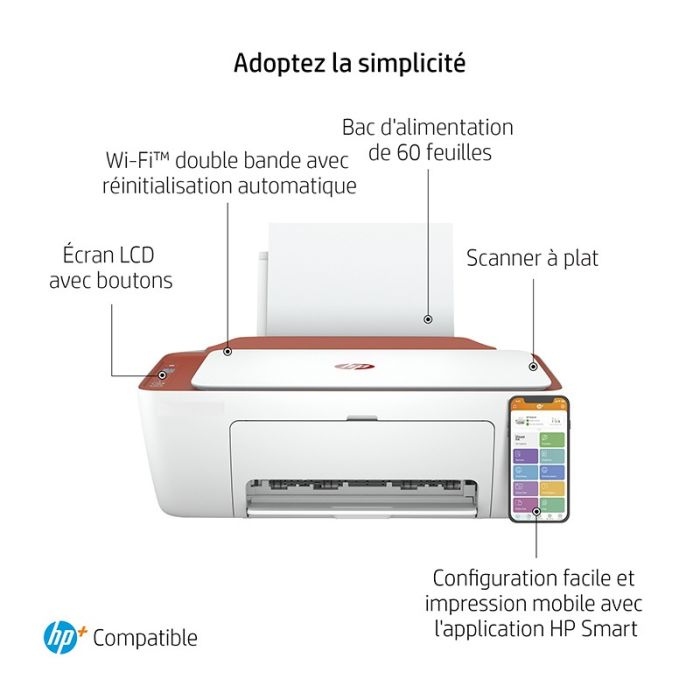 Imprimante HP DeskJet 2723e multifonction et jet d'encre couleur Copie Scan - 6 mois d' Instant ink inclus avec HP+ 