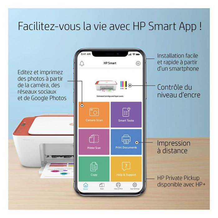 Imprimante HP DeskJet 2723e multifonction et jet d'encre couleur Copie Scan 6 mois d' Instant