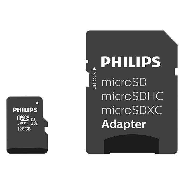 Carte Micro SD Philips 128 Go class 10 + adaptateur