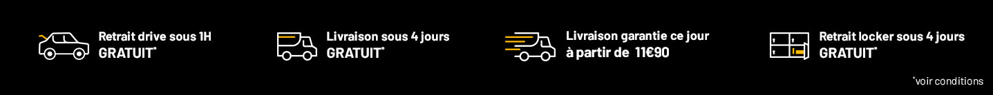 4 possibilités (Magasin / Drive / Livraison / Locker)