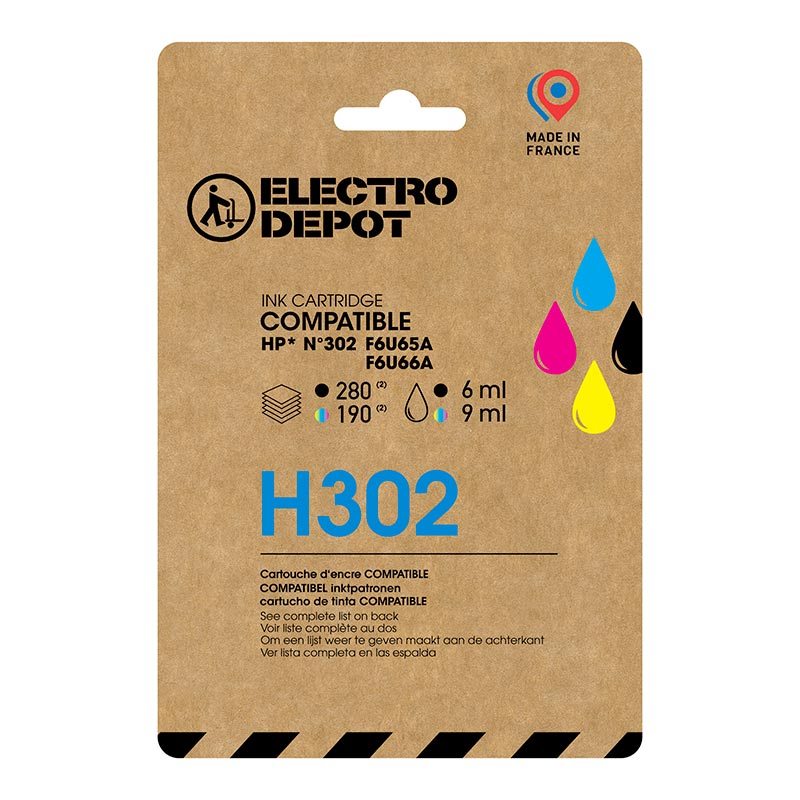 Cartouche D'encre Electro Depot Compatible Hp H 302 Noir Et Couleurs