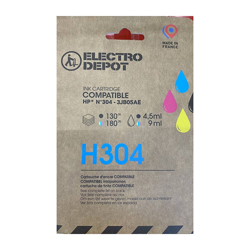 Cartouche D'encre Electro Depot Compatible Hp H 304 Noir Et Couleurs