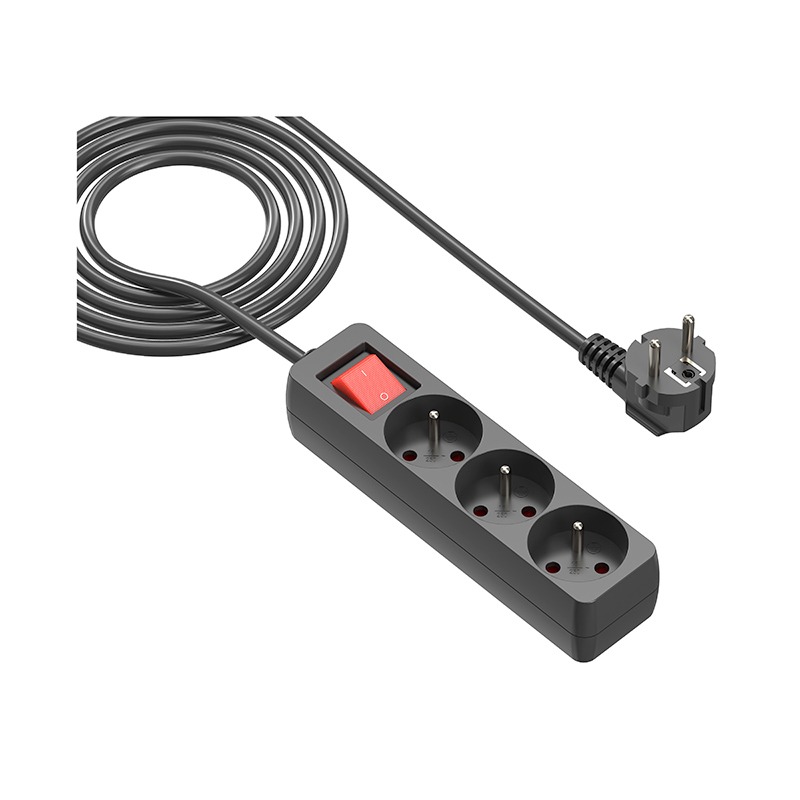 Multiprise Gao 3 Prises Noir Avec Interrupteur - Cable 1m