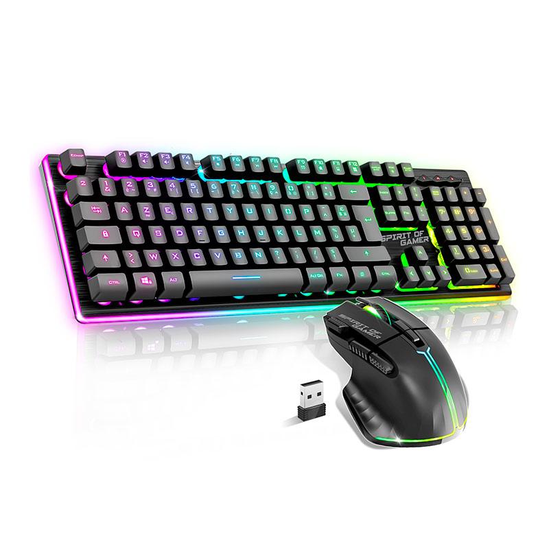Pack Gamer Spirit Of Gamer - Clavier Sans Fil Azerty Fr Rgb + Souris 4800 Dpi, Rechargeable, Aluminium, PC/PS4/PS5/Xbox - Noir