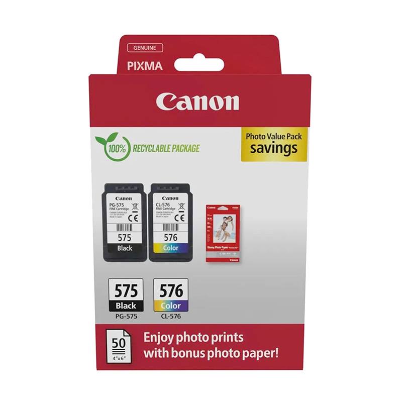 Multipack Cartouche D'encre Canon Pack De 2 Originales Pg-575 Noir Et Cl-576 Couleur + Papier