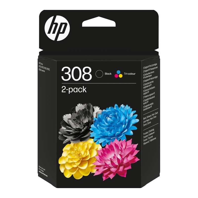 Cartouche D'encre Hp 308 Pack De 2 Cartouches D'encre Noire Et Trois Couleurs Authentiques