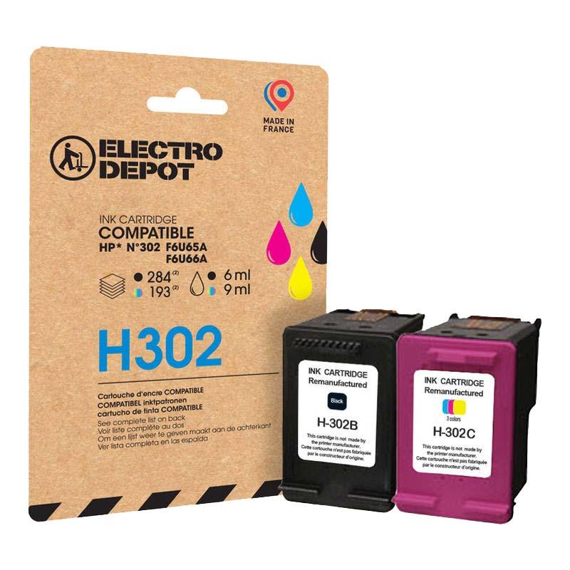 Multipack Cartouches D'Encres Electro Depot Compatible HP H302 Pack Noir+Couleur