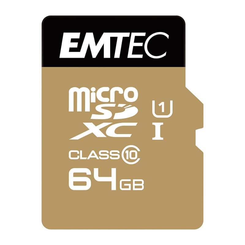 Carte Micro Sdxc Emtec 64 Go Class 10 Gold + Adaptateur