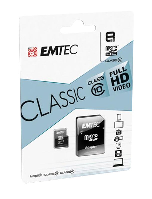 Carte Micro Sd 8 Go Emtec Class 10 + Adaptateur