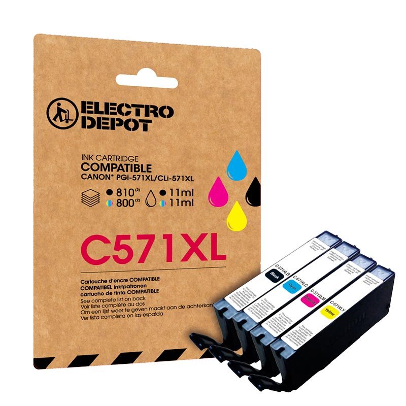 Cartouche D'encre Electro Depot Compatible Canon C571 Pack Xl Noir Et Couleurs