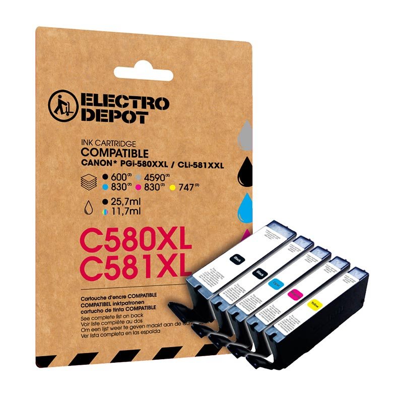 Cartouche D'encre Electro Depot Compatible Canon C580/581 Pack Noir Et Couleurs Xxl