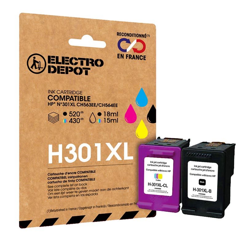 Cartouche D'encre Electro Depot Compatible Hp H301 Pack Xl Noir Et Couleurs