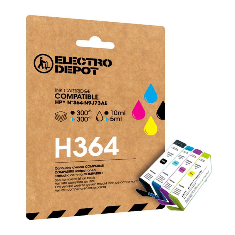 Cartouche D'Encre Electro Depot Compatible HP H 364 Noir Et Couleurs