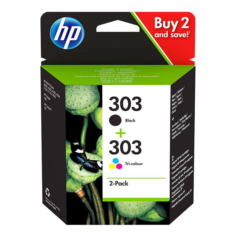 Cartouche D’encre Hp 303 Pack De 2 , Noire Et Trois Couleurs, Authentiques (3ym92ae)