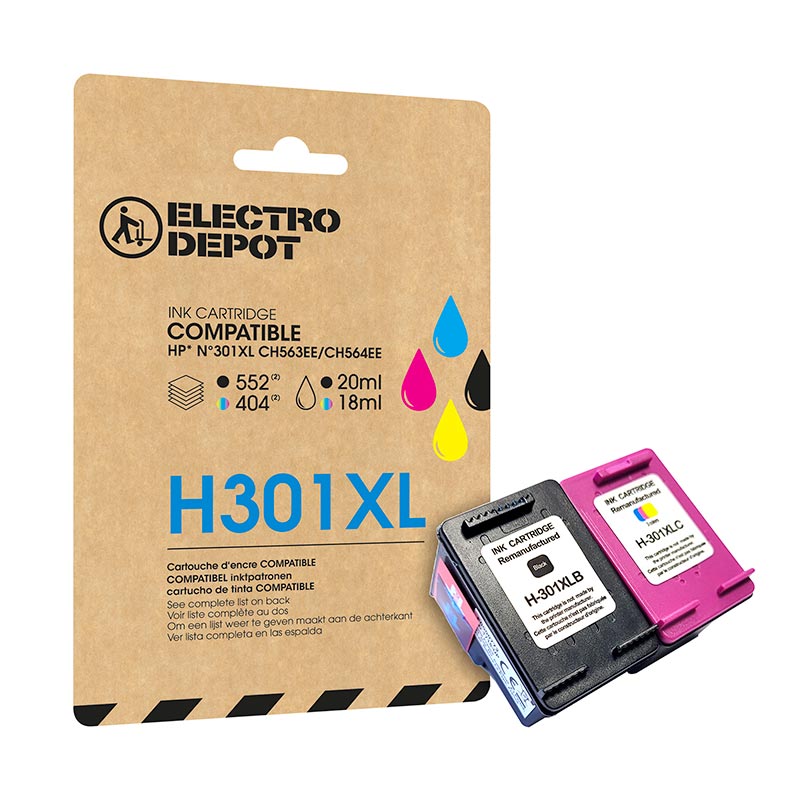 Cartouche D'encre Electro Depot Compatible Hp H301pack Xl Noir Et Couleurs