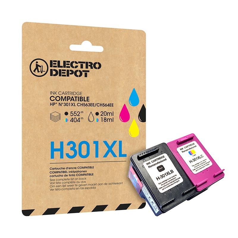 Cartouche D encre Electro Depot Compatible Hp H 301 Xl Noir Et Couleurs