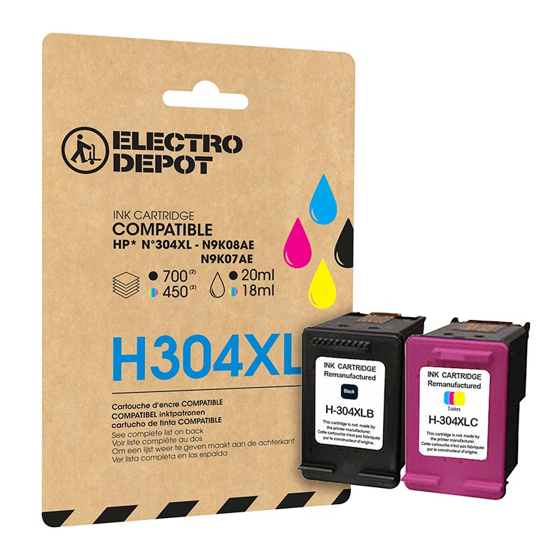 Cartouche D'encre Electro Depot Compatible Hp H304 Pack Xl Noir Et Couleurs