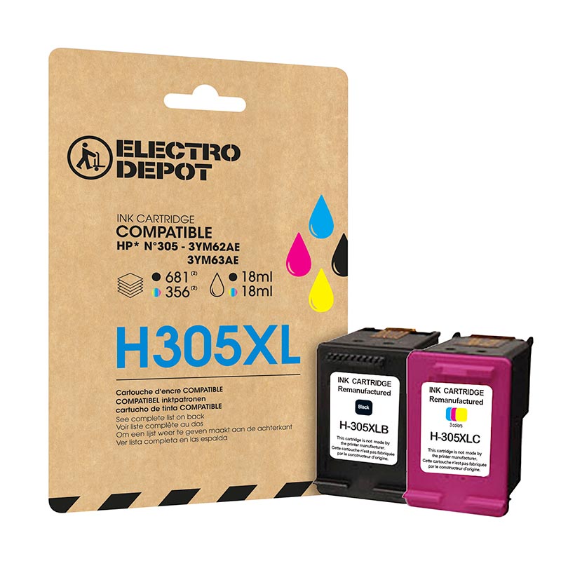 Cartouche D'encre Electro Depot Compatible Hp H305xl Noir Et Couleur