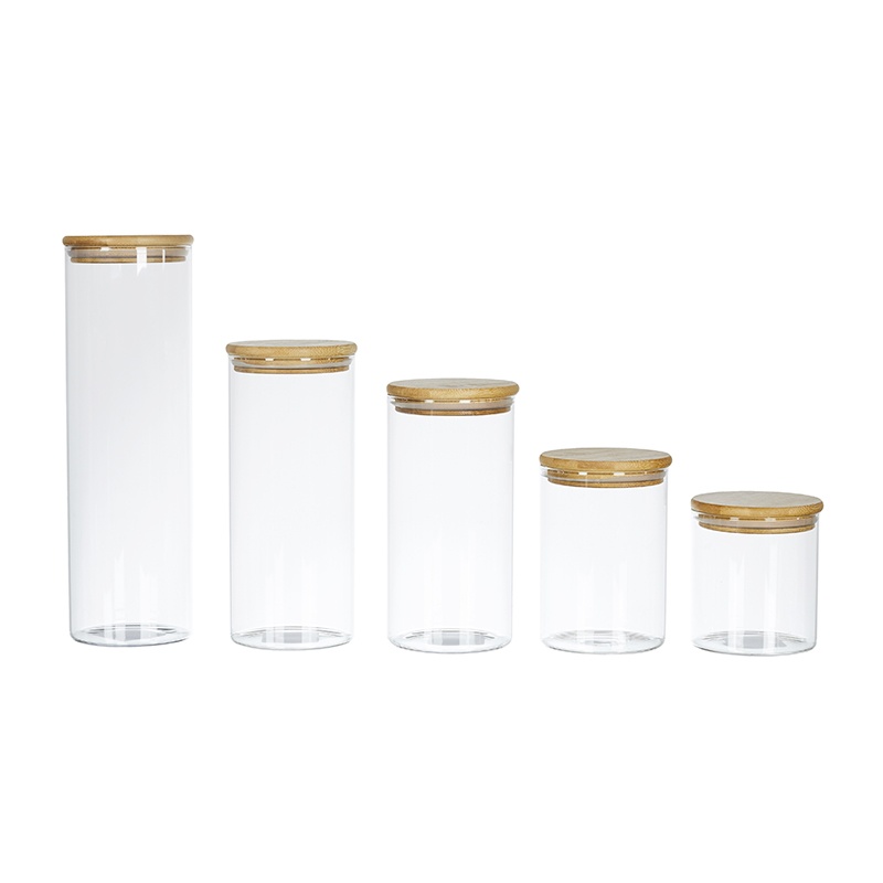 Electrodepot Bocaux Verre Et Bambou 5 Tailles Differentes
