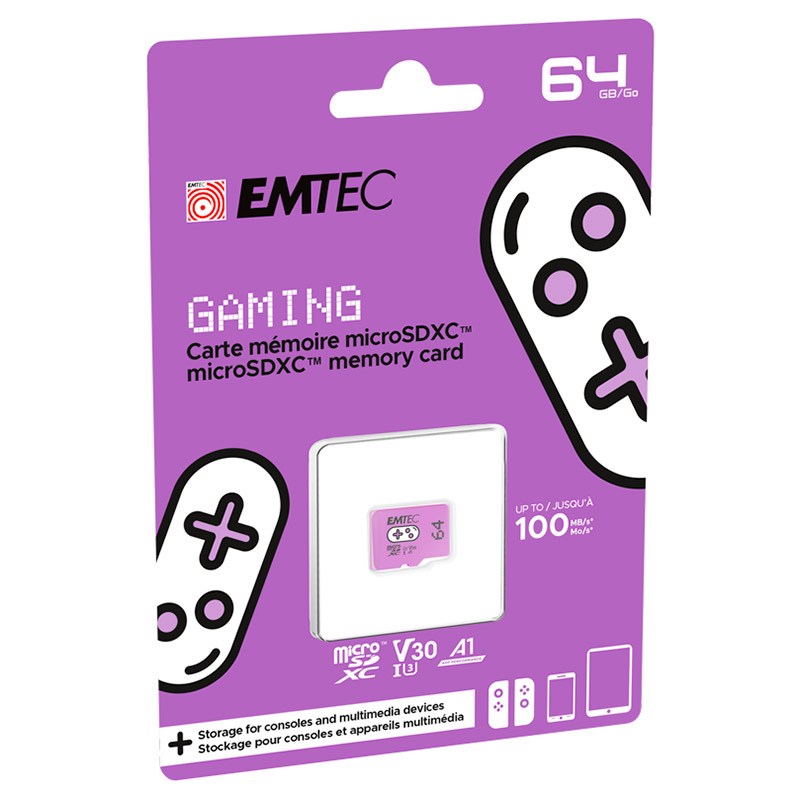 Carte Micro Sd Emtec 64go Gaming + Boîtier