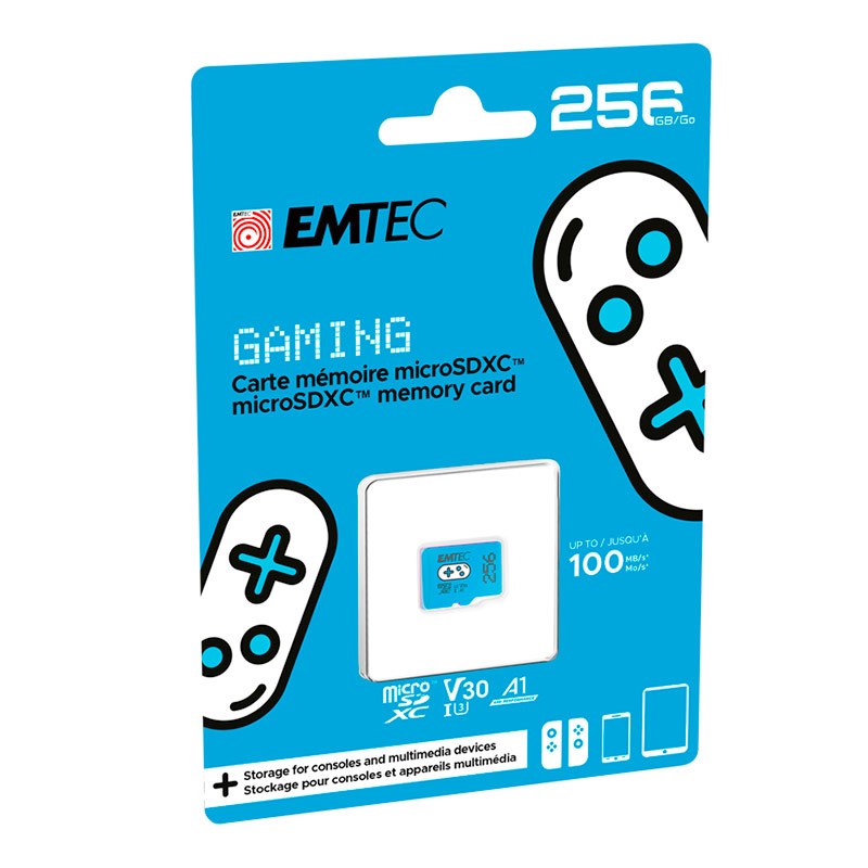 Carte Micro Sd Emtec 256go Gaming + Boîtier