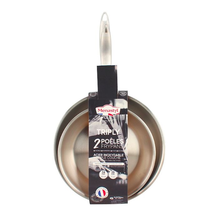 Poêle Inox 30 Cm Trinox 3 Couches - Compatible Induction, Gaz, électrique - Sans PFOA/PTFE, Lave-vaisselle, Poignée Rivetée