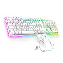 Pack Gamer Spirit of Gamer - Clavier Sans Fil AZERTY FR RGB + Souris 4800 DPI, Rechargeable, Aluminium, PC/PS4/PS5/Xbox - Blanc