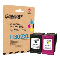 Multipack cartouches d'encres ELECTRO DEPOT compatible HP H302XL pack noir+couleur
