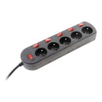Multiprise ZENITECH 5 prises avec 6 interrupteurs Noire
