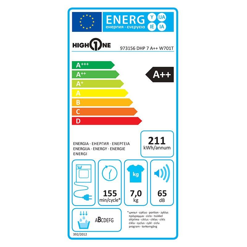 Sèche-linge Pompe à Chaleur High One Dhp 7 A++ W701t