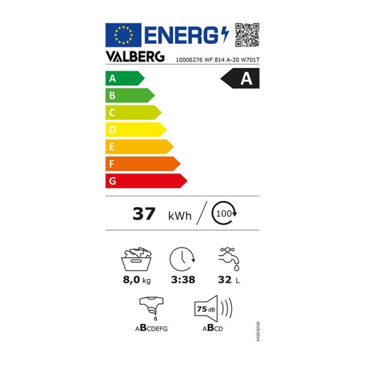 Lave-linge hublot 8kg VALBERG WF 814 A-20 W701T