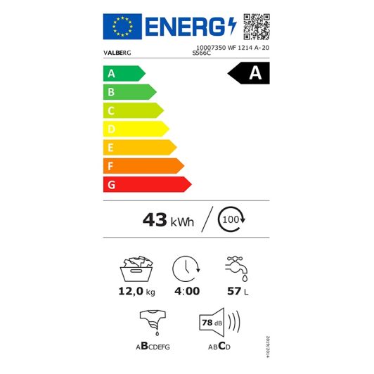 Lave-linge hublot 12 kg VALBERG WF 1214 A-20 S566C