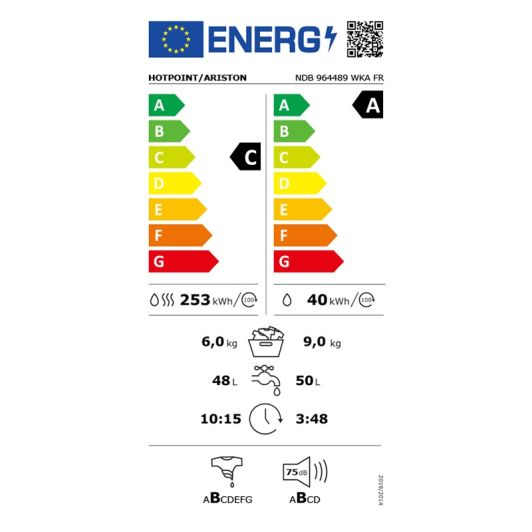 Lave-linge séchant 9 kg / 6 kg HOTPOINT NDB964489WKAFR