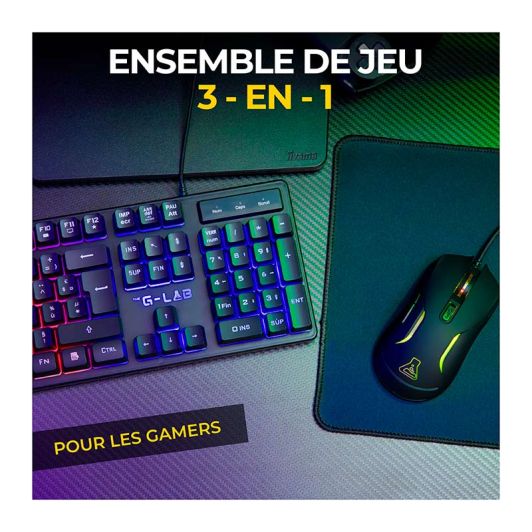 Pack gaming THE G-LAB Chromium clavier/souris/tapis