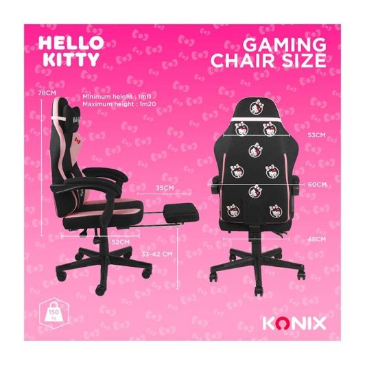 Chaise gaming KONIX Hello Kitty Noir et rose
