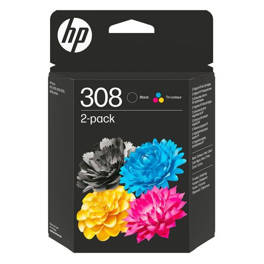 Cartouche d'encre HP 308 Pack de 2 Cartouches d'Encre Noire et Trois Couleurs Authentiques