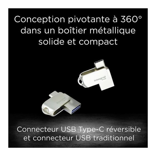 Clé USB Integral 360-C Dual 64 Go – Clé USB-C et USB-A 3.0 haute vitesse