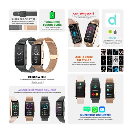 Montre connectée ECHO Rainbow mini Noire - 2 Bracelets