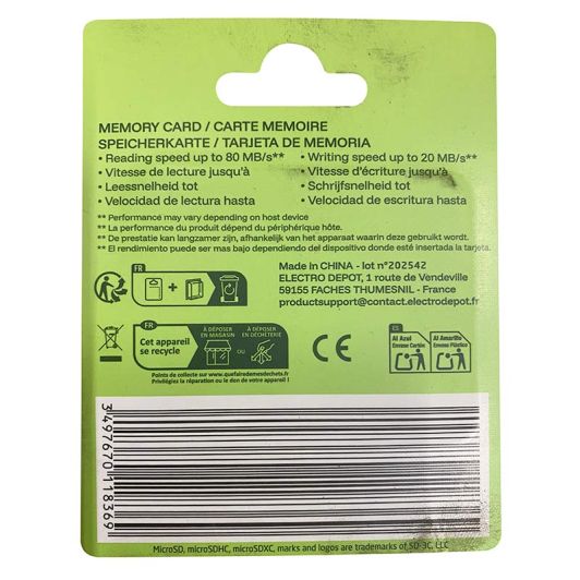 Carte Mémoire micro SD 16 Go HIGH ONE + Adaptateur – Stockage Fiable et Économique