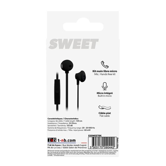 Ecouteurs filaires TNB SWEET Noirs + micro