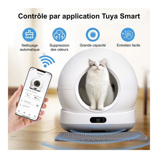 Litière auto nettoyante PAWZZ 72L avec caméra